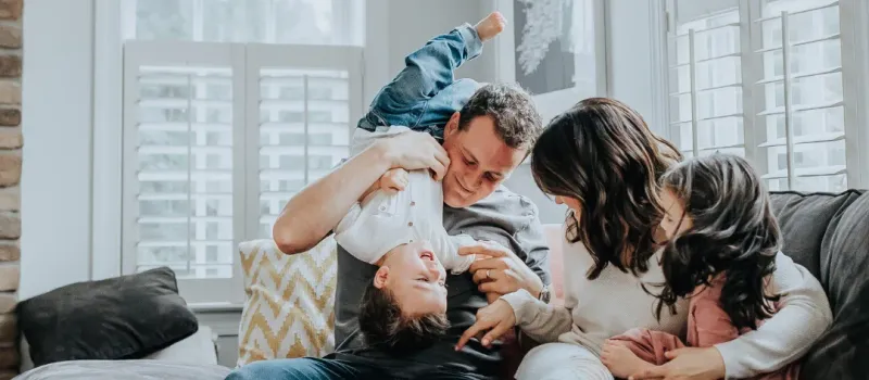 Family in their remodeled living room
