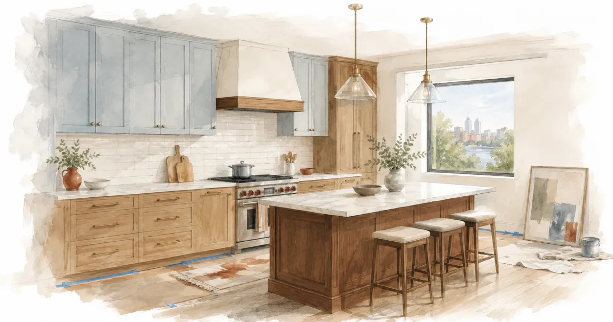 Bright Twin Cities kitchen mid-remodel with new cabinetry and an island, illustrating the value of a kitchen renovation