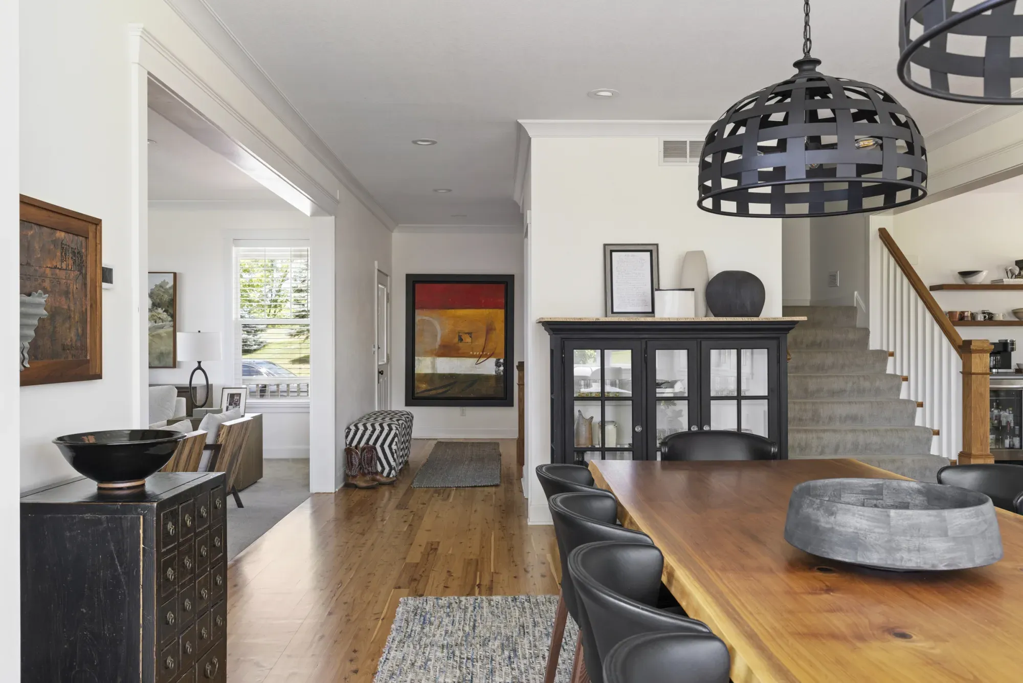 Dining room looking toward the remodeled kitchen in a Lakeville, MN main-level renovation by Honey-Doers